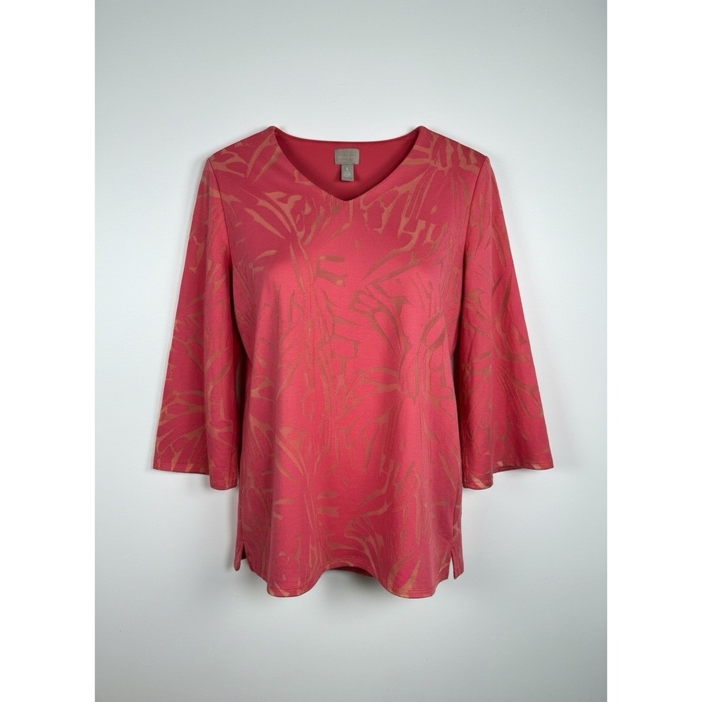 Chicos Size 1/US M Coral Velvet Burnout Lined V-Neck Tunic Top Dolman Sleeve NEW